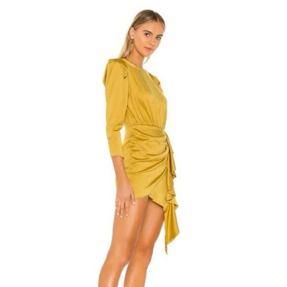 Revolve NBD Dress Flounce Flouncy Ruffle Long Sleeve Open Back Yellow Draped - Picture 2 of 9